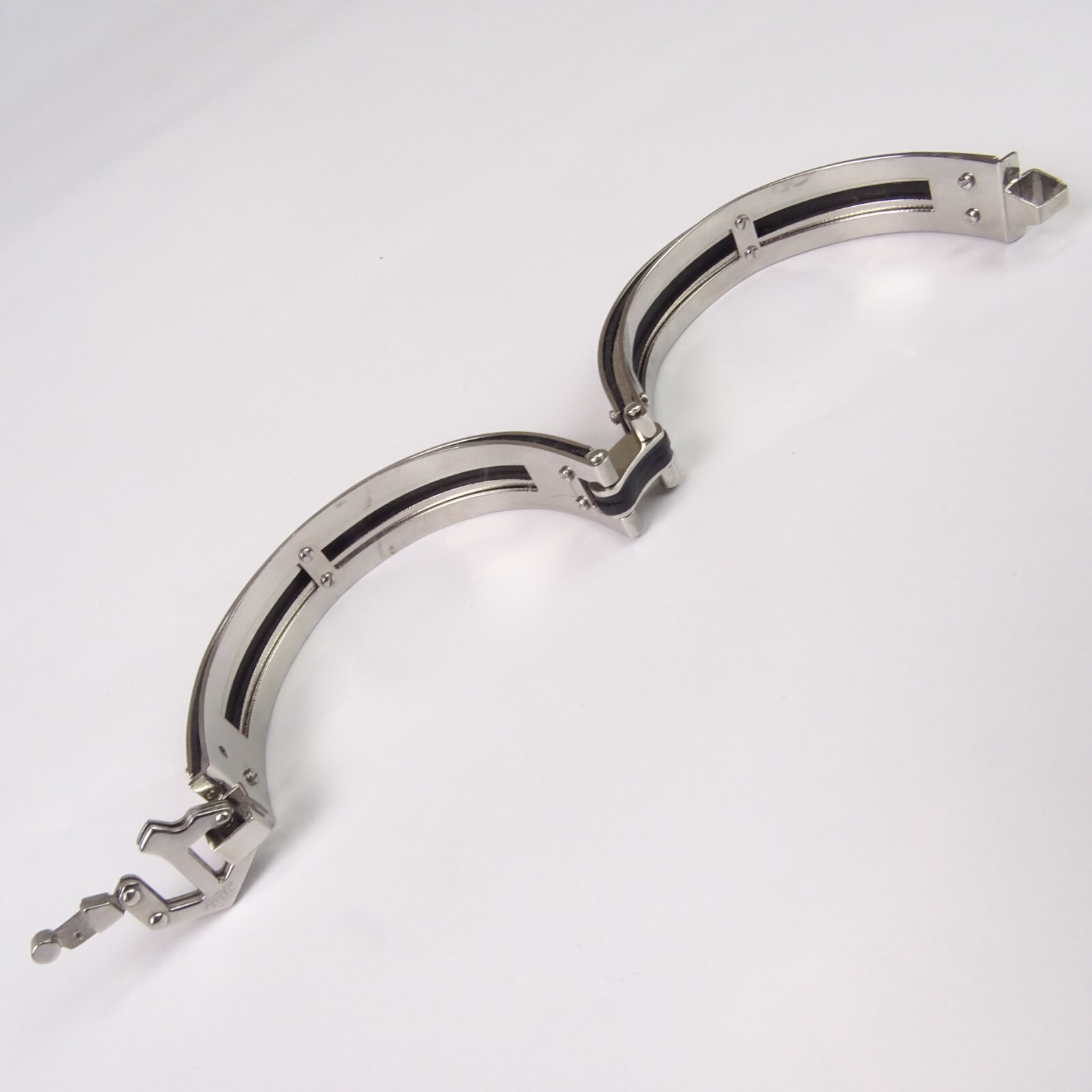 Chisel Bracelet Stainless Steel 7 1/2in Black Rubber Hinged Bangle