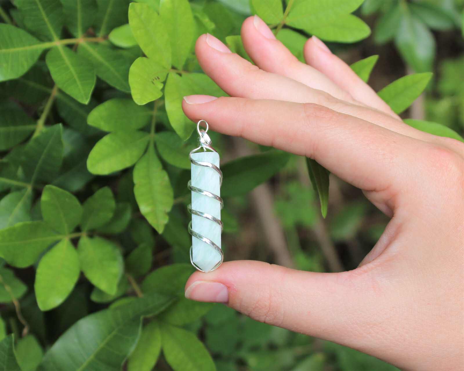 Amazonite Spiral Wire Wrapped Point Pendant / Necklace