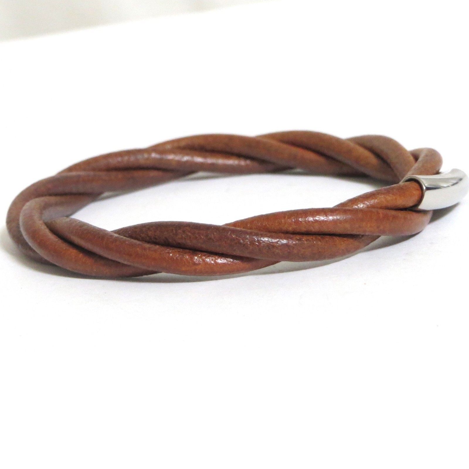 Authentic HERMES Tornado Bangle Bracelet Brown Leather 17.3cm/6.8″ in Box