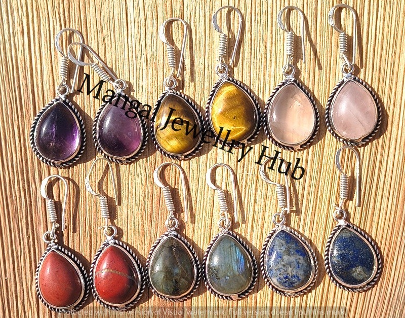 Lot! Quartz & Mix Gemstone 50Pair Earrings 925 Sterling Silver Plated Jewellery