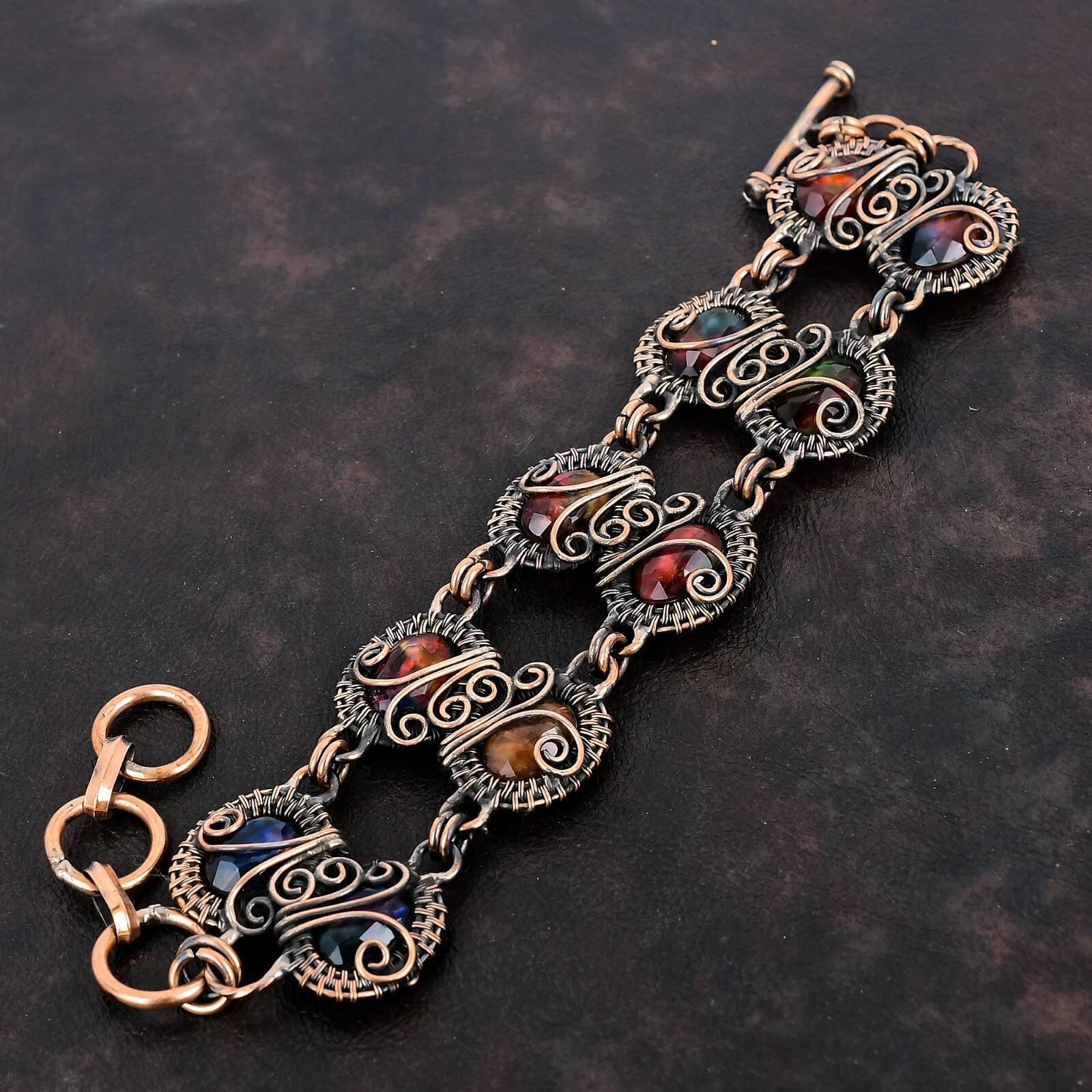 Womens day Deal Copper Natural Ammolite New Wire Wrapped Unique Bracelet Jewelry