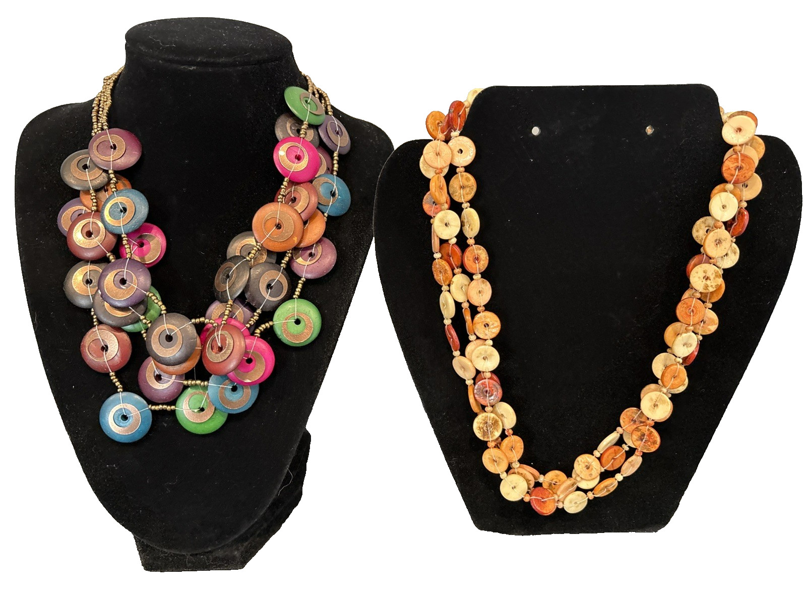Two Disc Donut Shaped Adjustable Necklaces Boho Ethnic Tribal 16″ & 19 1/2″