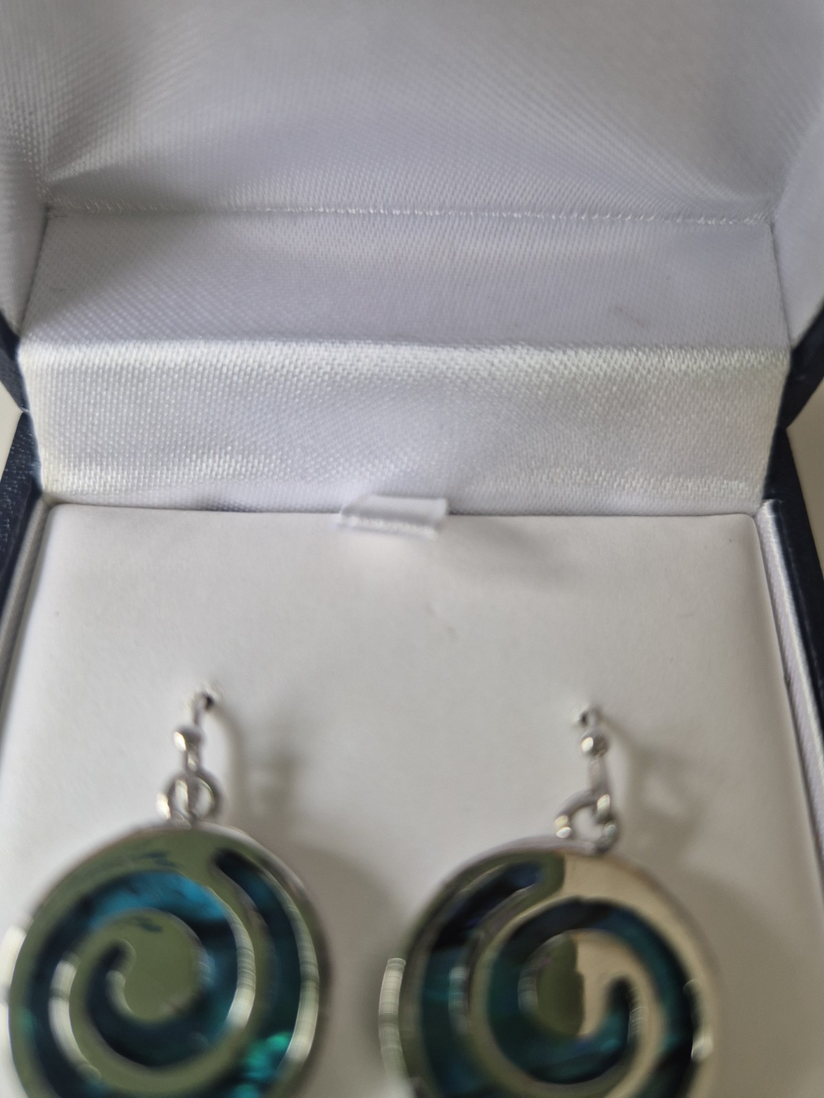 Aqua Blue Paua Shell Earrings Silver Palladium Plate New Zealand Stunning Gift