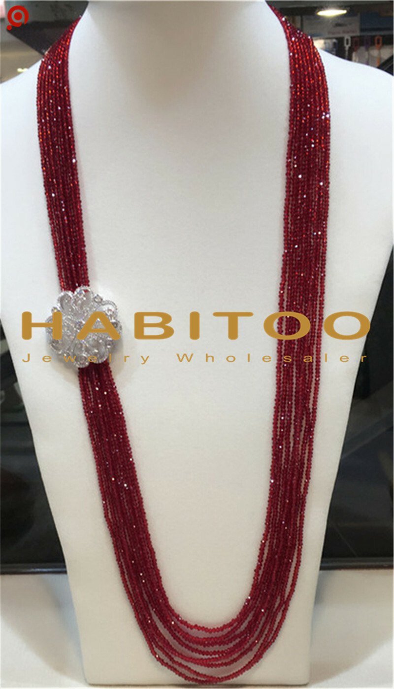 Women’s fashion zircon accessories clasp DIY accessory red crystal necklace 36″