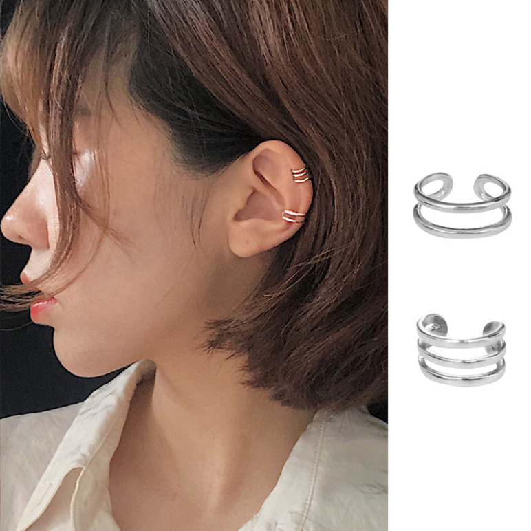 A Pair Silver Plated Ear Cuff Wrap Wire Band Dainty Cartilage Non Pierced S1