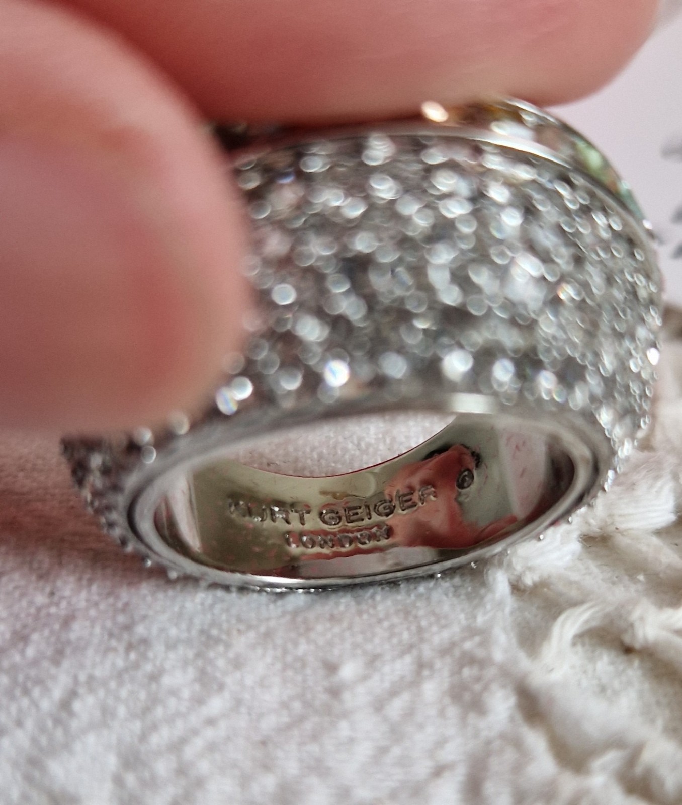 Kurt Geiger Silver Pave Rainbow Ring Size S/M, UK O, US 7 RRP £119