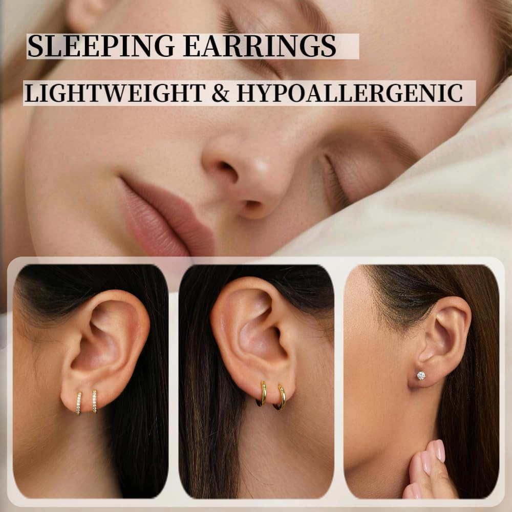 Small Gold Huggie Hoop Stud Earrings for Women Hypoallergenic Ear Stack Set | Li