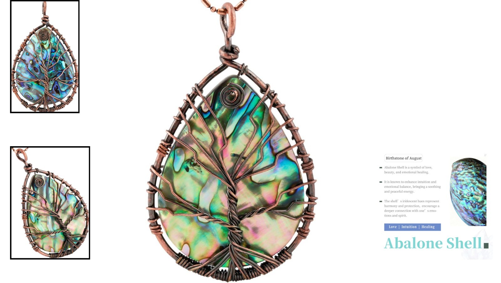 Iridescent Abalone Shell Pendant Necklace – Spiritual Tree of Life Design