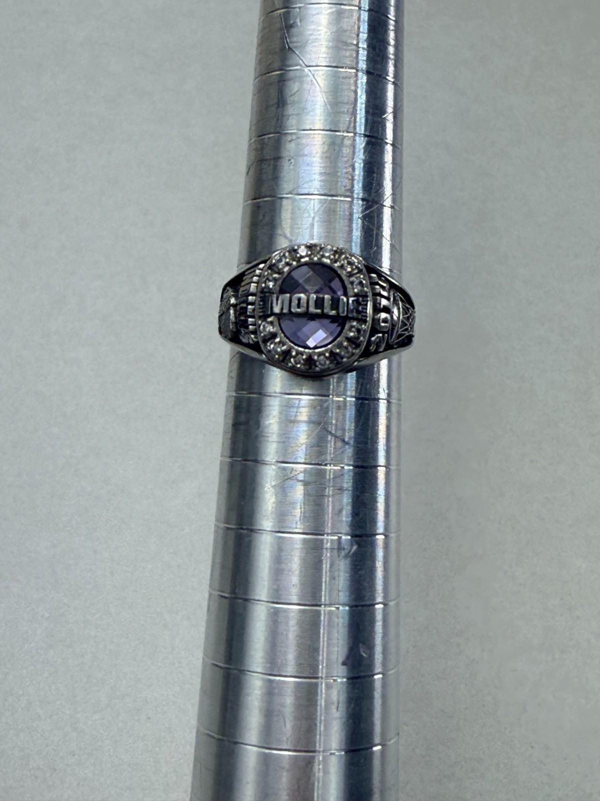 Indians Basketball Championship 2014 Ring Purple Stone Silver Tone Moline Sz 7