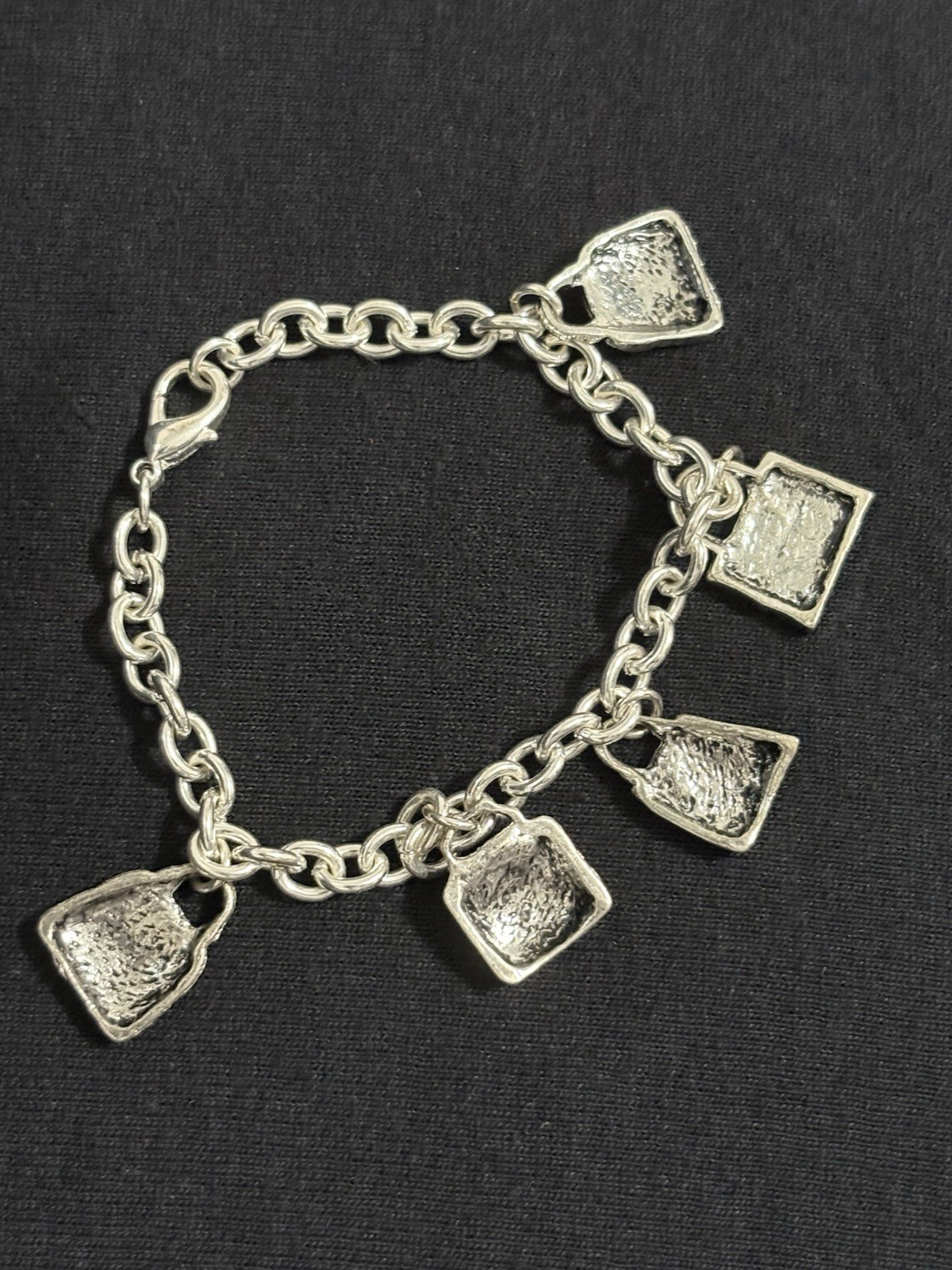 Vintage Silver Tone Handbag Charm Bracelet Purse Fashion Charms Toggle Style 7”