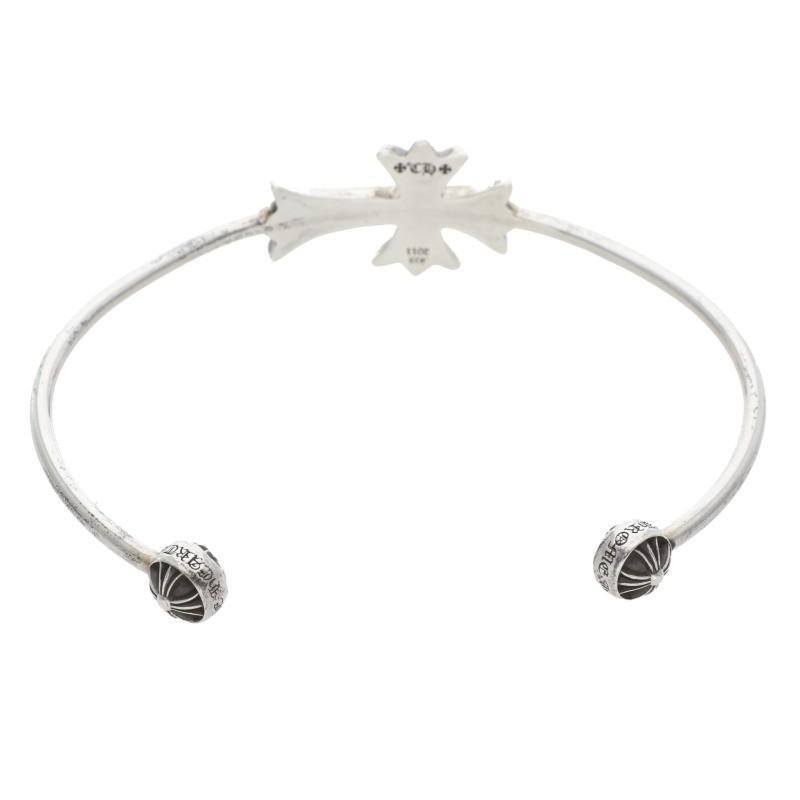CHROME HEARTS Skinny Tiny CH Cross Pave Diamond Silver Bracelet Aftermarket #224