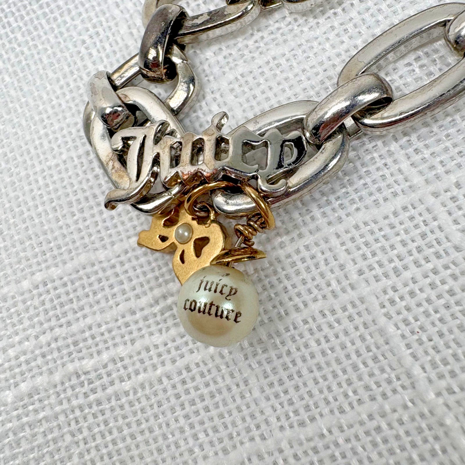 Y2K Juicy Couture Heart Charm Bracelet Silver And Gold Tone Charms Let Them Cat