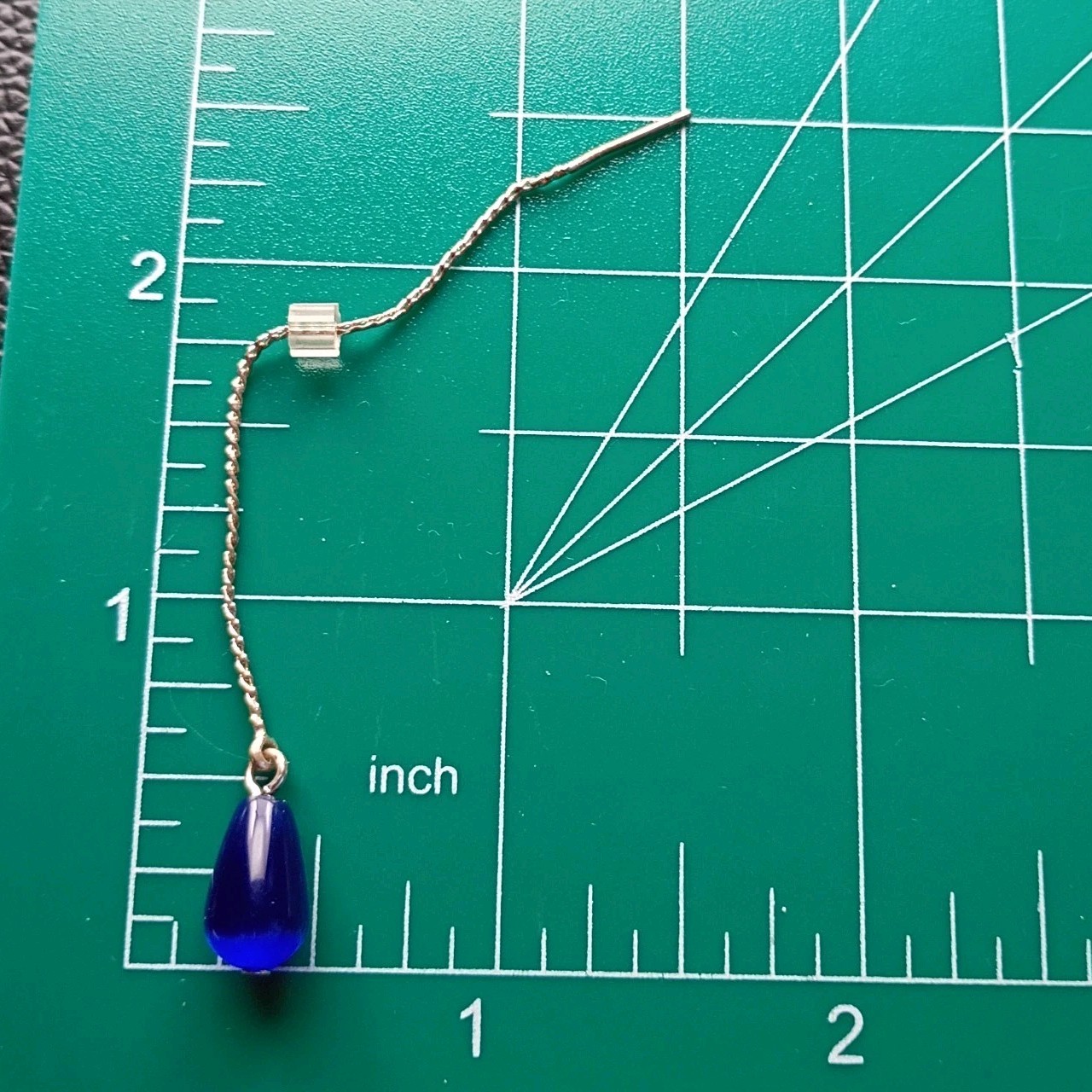 Cobalt Blue Glass Teardrop Shoulder Duster Earrings 3″ Silver Chain Threaders