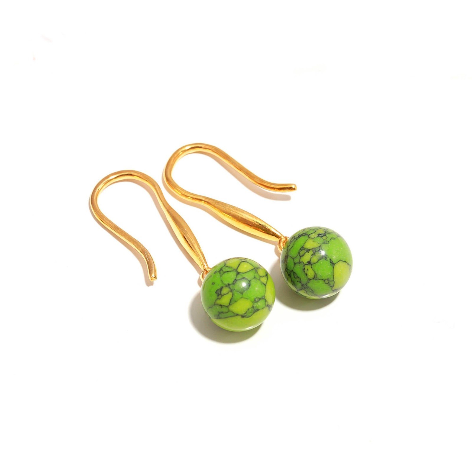 100% Natural Jesper Ball Dangle Earrings Gold Plated 925 Sterling Silver Jewelry