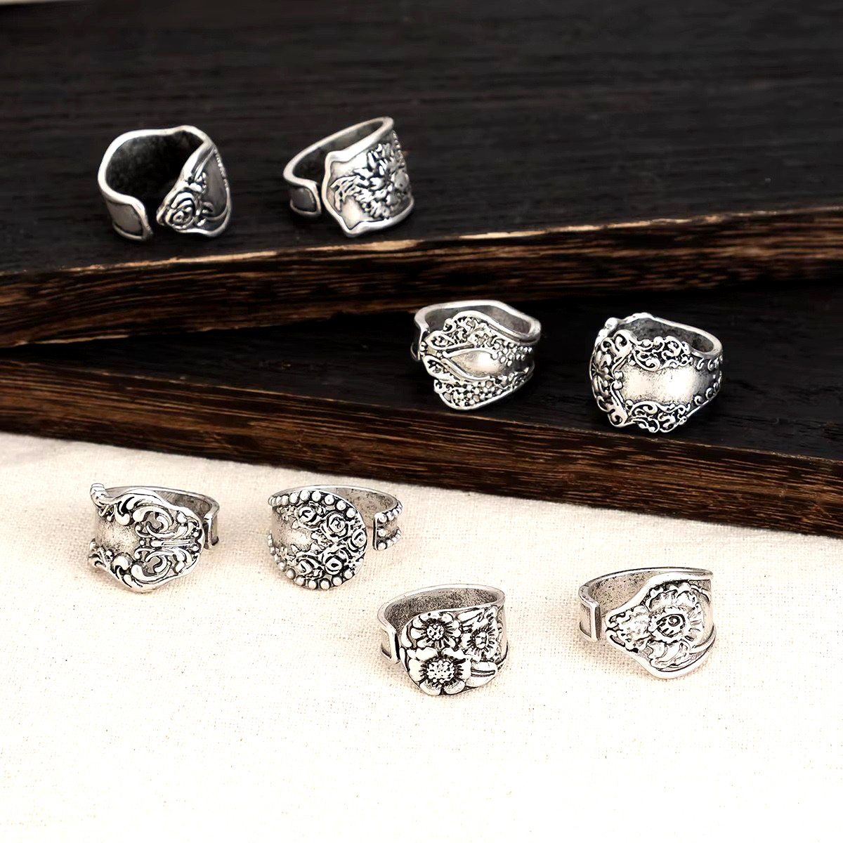 Bohemian 8PC Ring Lot Ring Popular Silver ToneRings All adjustable Spoon Replica