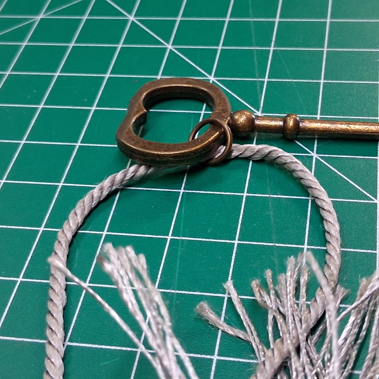 Vintage Dark Brass 3.25” Skeleton Key & Gray Tassle