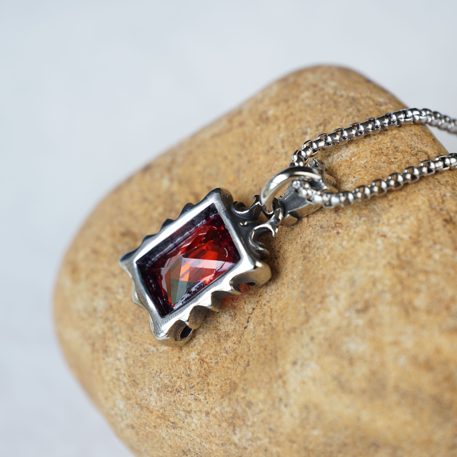 Stainless Steel Gothic Biker Gemstone Cubic Zirconia CZ Pendant Necklace Mens