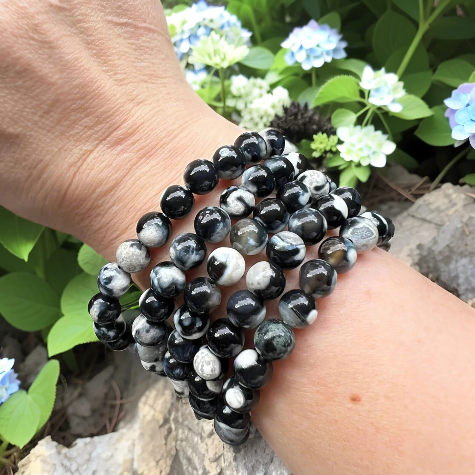 Natural Orca Agate 8mm Beads Healing Reiki Crystal Energy Stretch Bracelet Gift