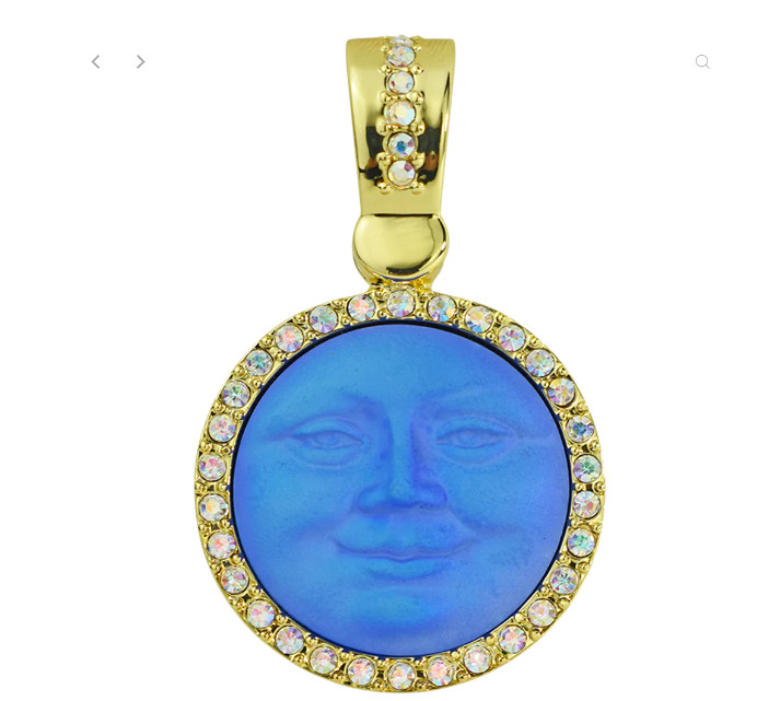 Kirks Folly Glass Seaview Moon 25mm Foldover Magnetic Pendant Gold tone Blue