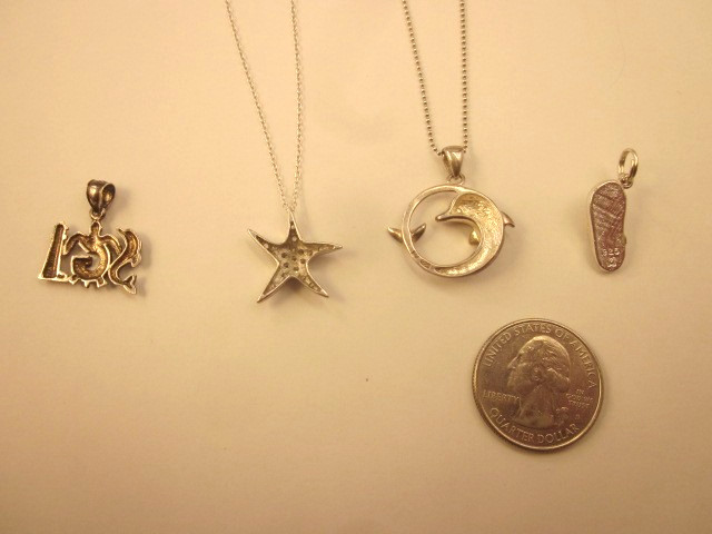 Sterling Silver 925 Nautical-Beach-Ocean Jewelry Lot-10gr-Pendants-Charm-CZs