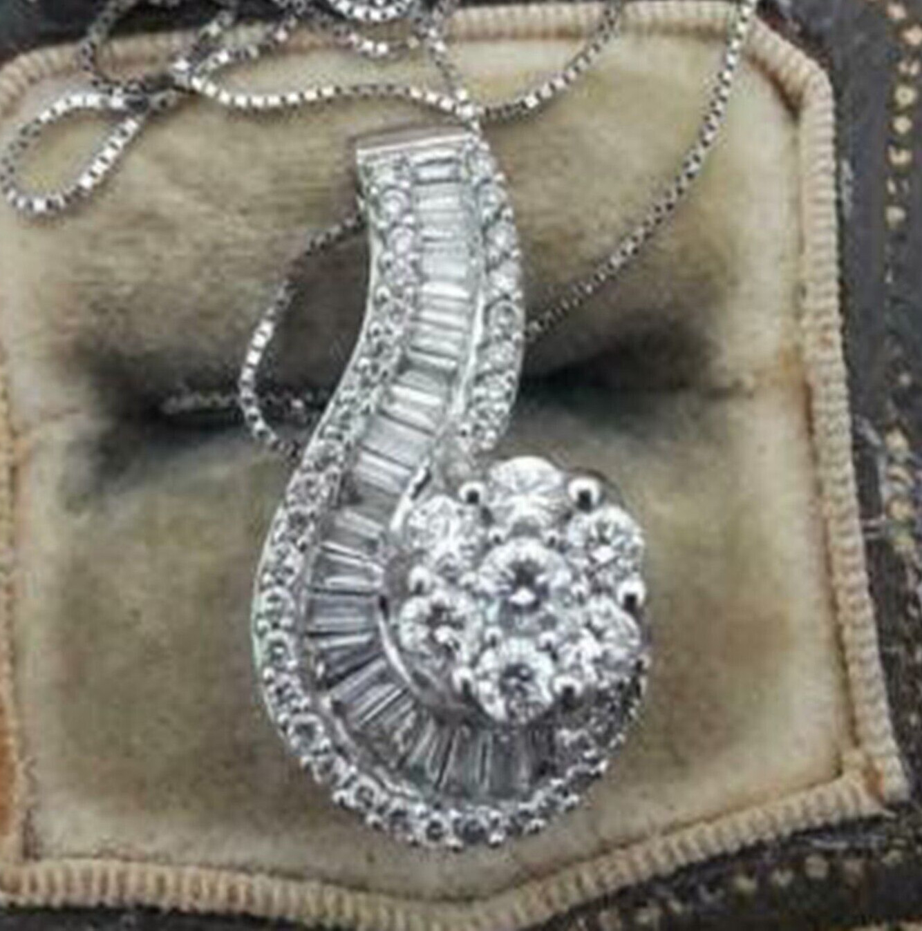 2.00Ct Round Cut VVS1/D Simulated Diamond Cluster Pendant 14k White Gold Plated