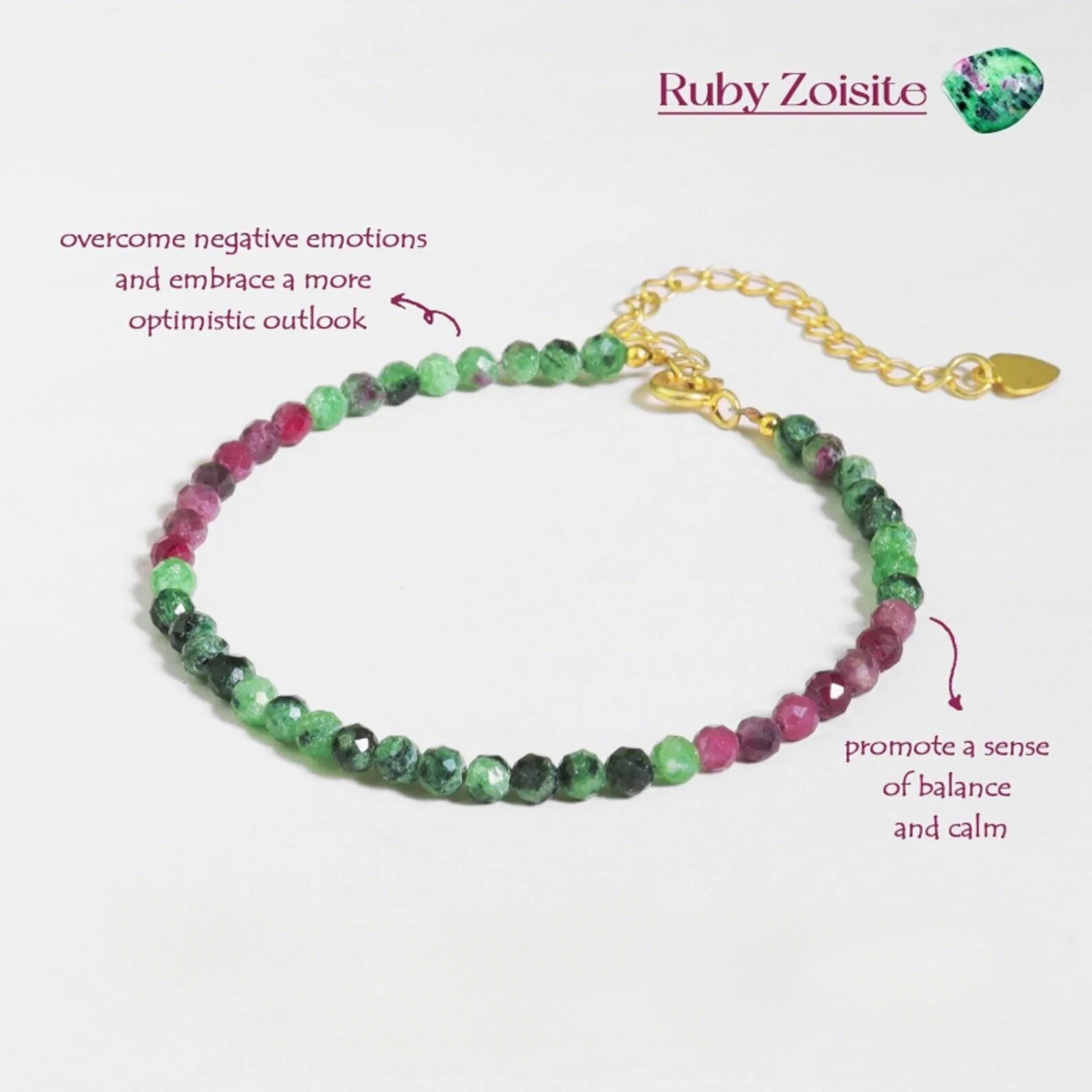3MM Ruby Zoisite Beads Healing Dainty Simple Women Sterling Silver Bracelet Gift
