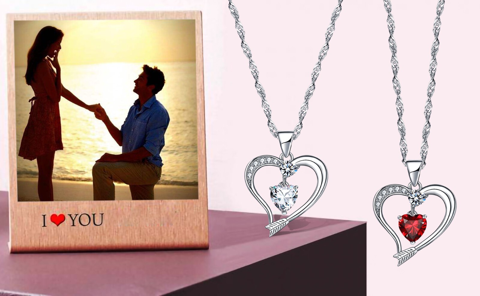 Birthstone Necklace for Women 18k White Gold Plated Arrow Heart Pendant Jewelry