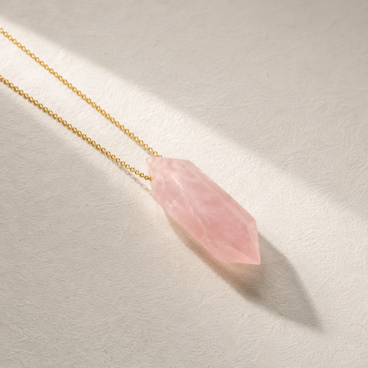 Natural Rose Quartz Geometric Crystal Point Necklace | Healing | 18K Gold Plated