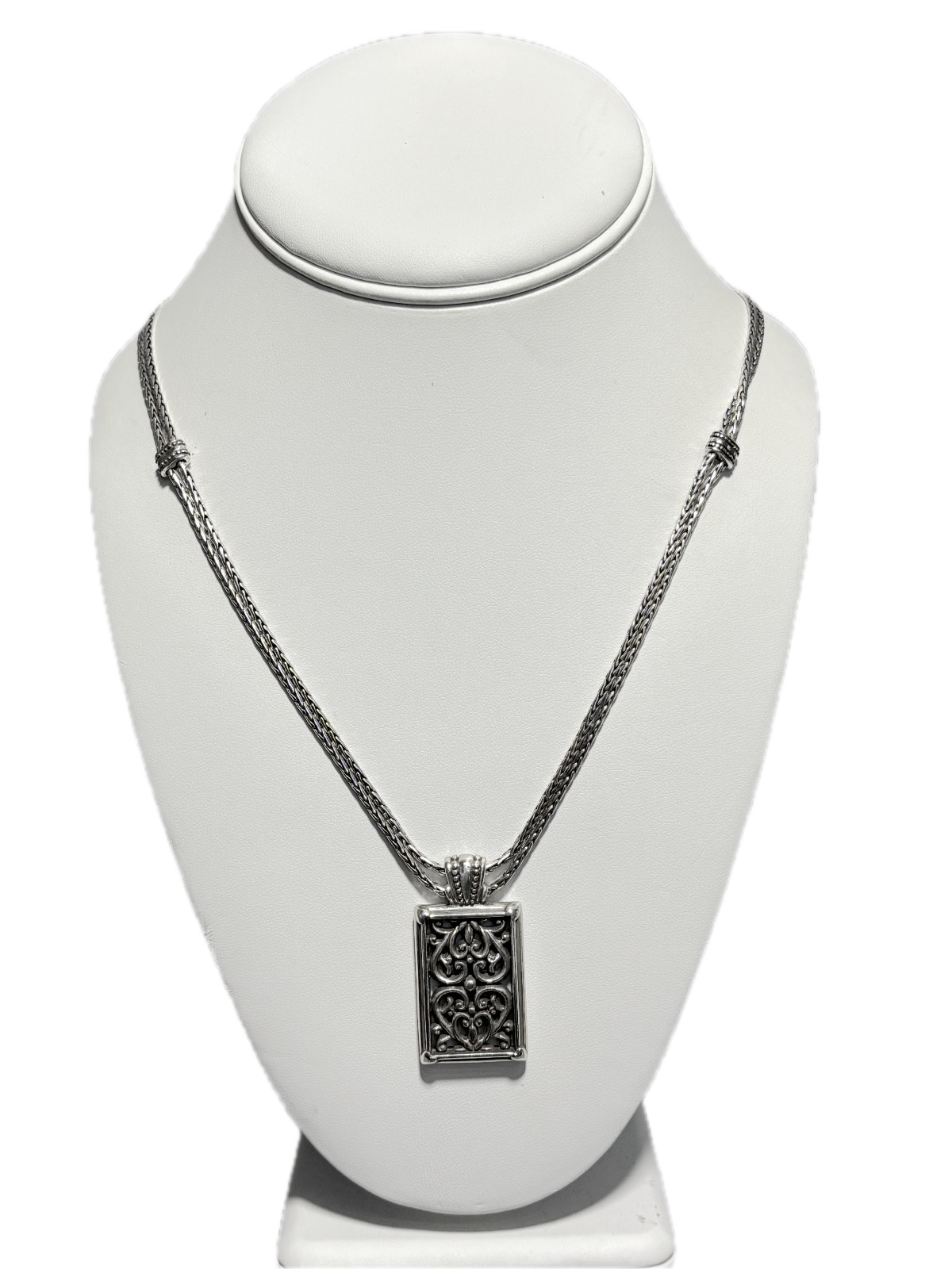 BRIGHTON Berkley Scroll Silver Pendant w/Long Necklace 24″/26″ Perfect!