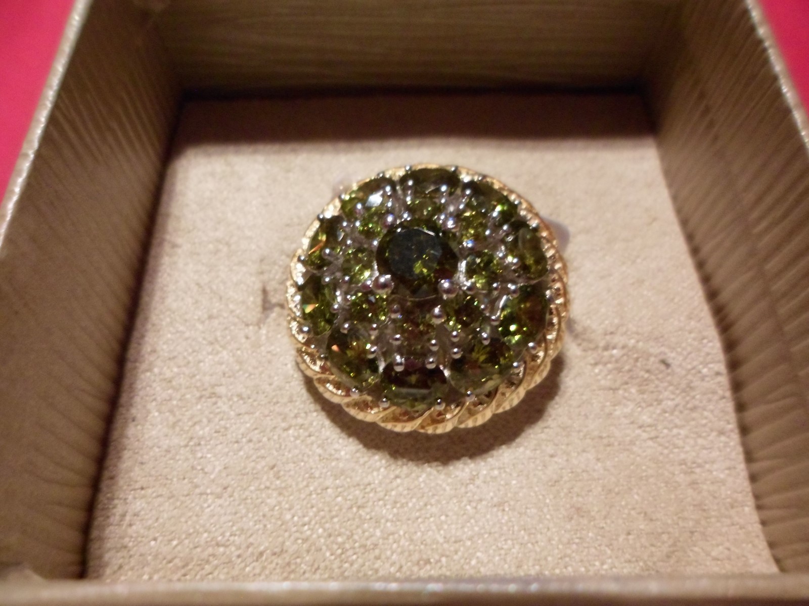Simulated Green Diamond Ring in 18K YG & Platinum Overlay-Sz 7-8.70 Carats