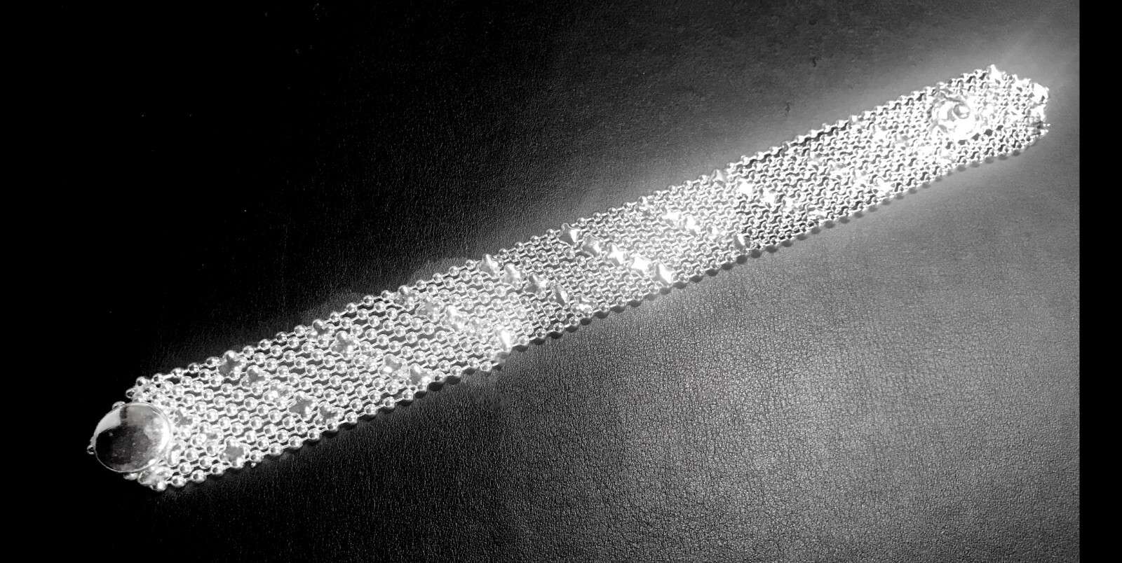 Sergio Style thin silver mesh cuff Bracelet Liquid Metal Snap button NEW