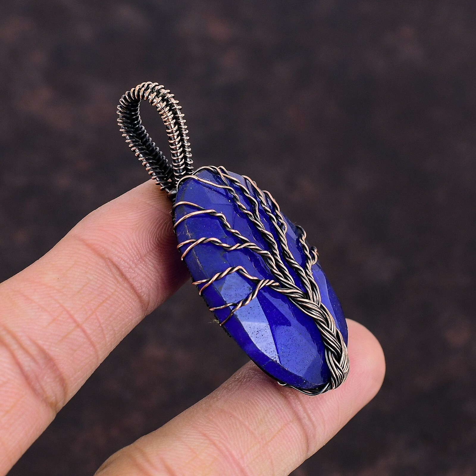Blue Saphire Jewelry Copper Friend Gift Wire Wrapped Tree Of Life Pendant 2.36″