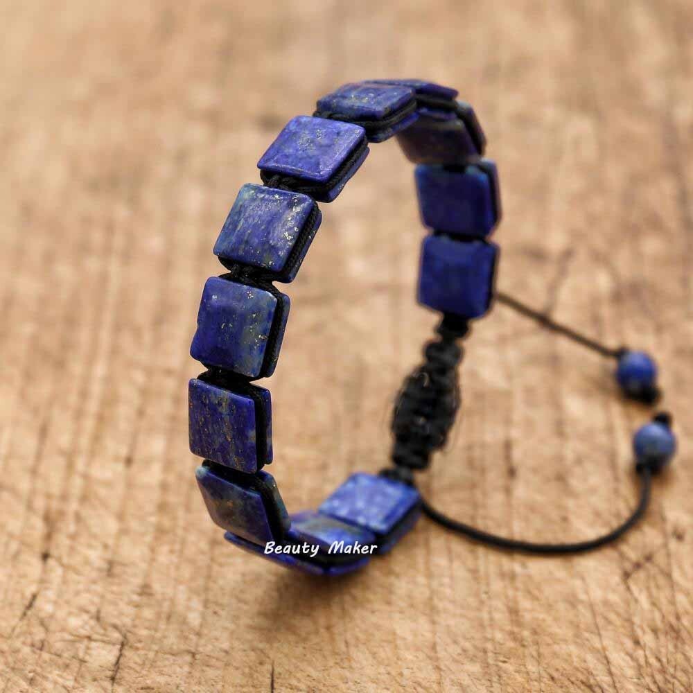 Natural Blue Lapis Lazuli Bracelet ,Protection Stone Braided Handmade Healing