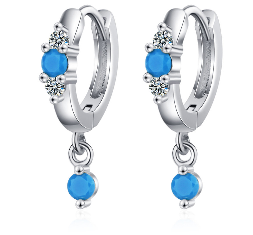 Women 925 Silver Plated Dangle Turquoise CZ Huggie Hoop Snap Earrings 12mm XJ31