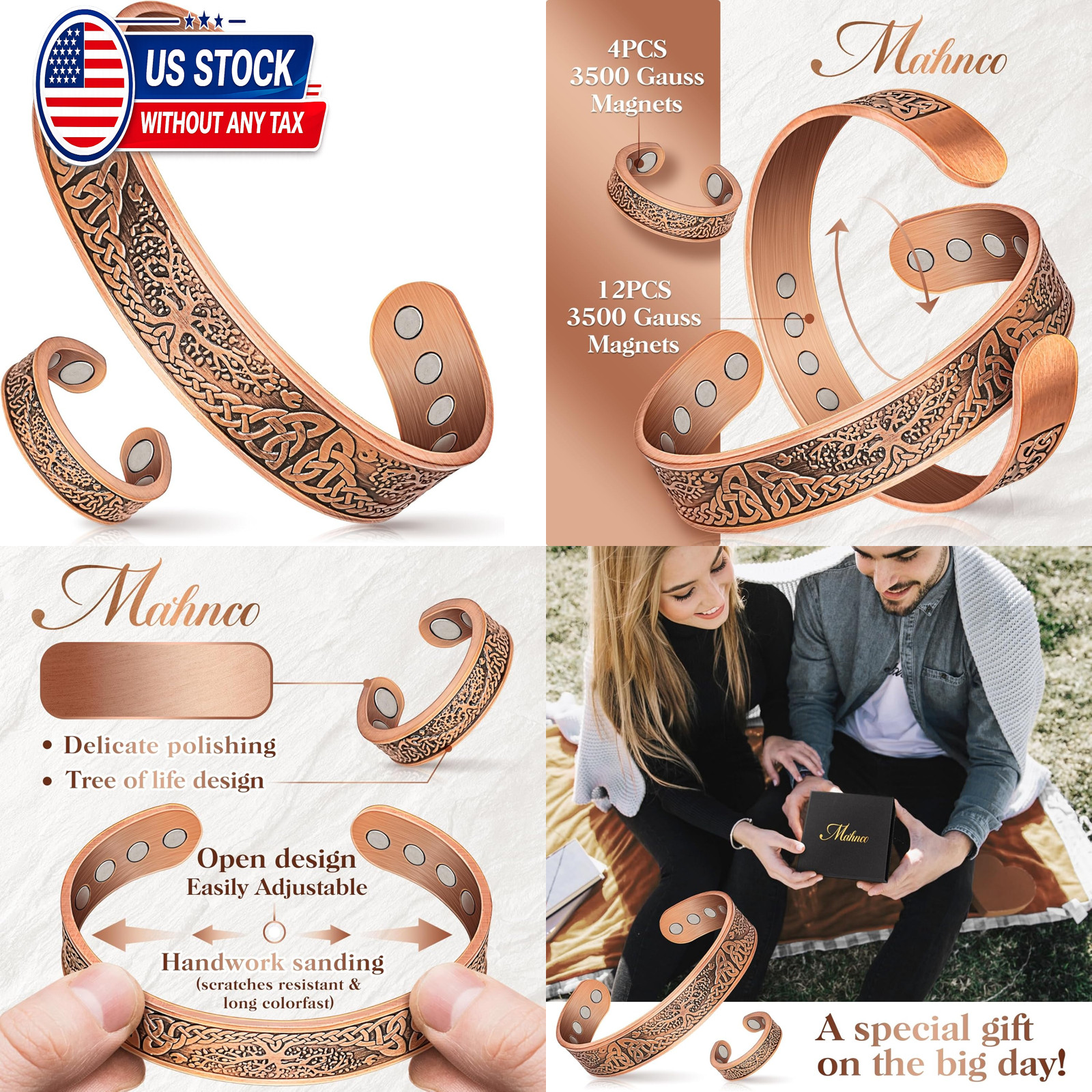 Copper Bracelet for Men and Women, 12X Strength Magnetic Lymphatic Drainage