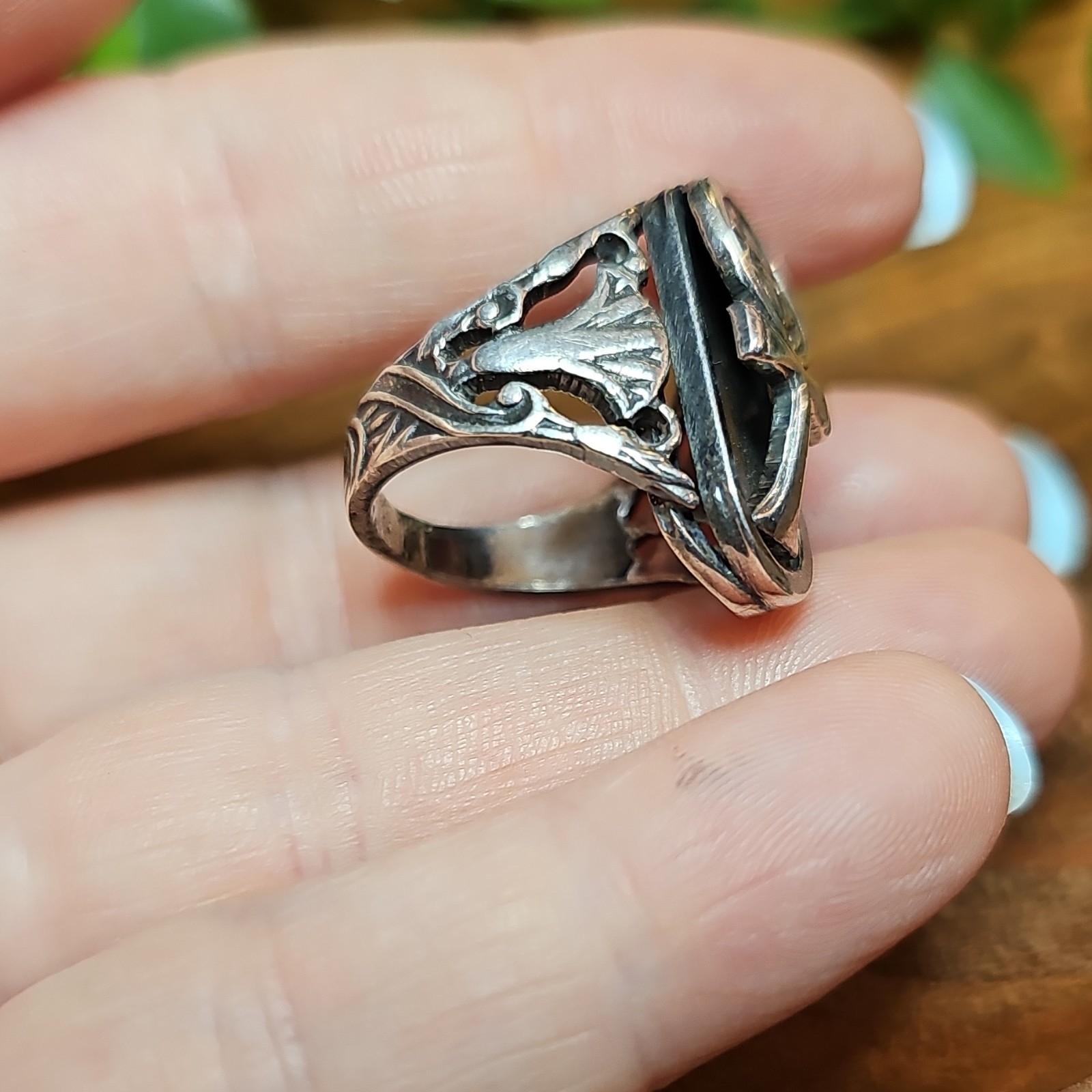 Sterling Silver Scarab Ankh Ring Egyptian Mythology Filigree Statement Sz 6.5