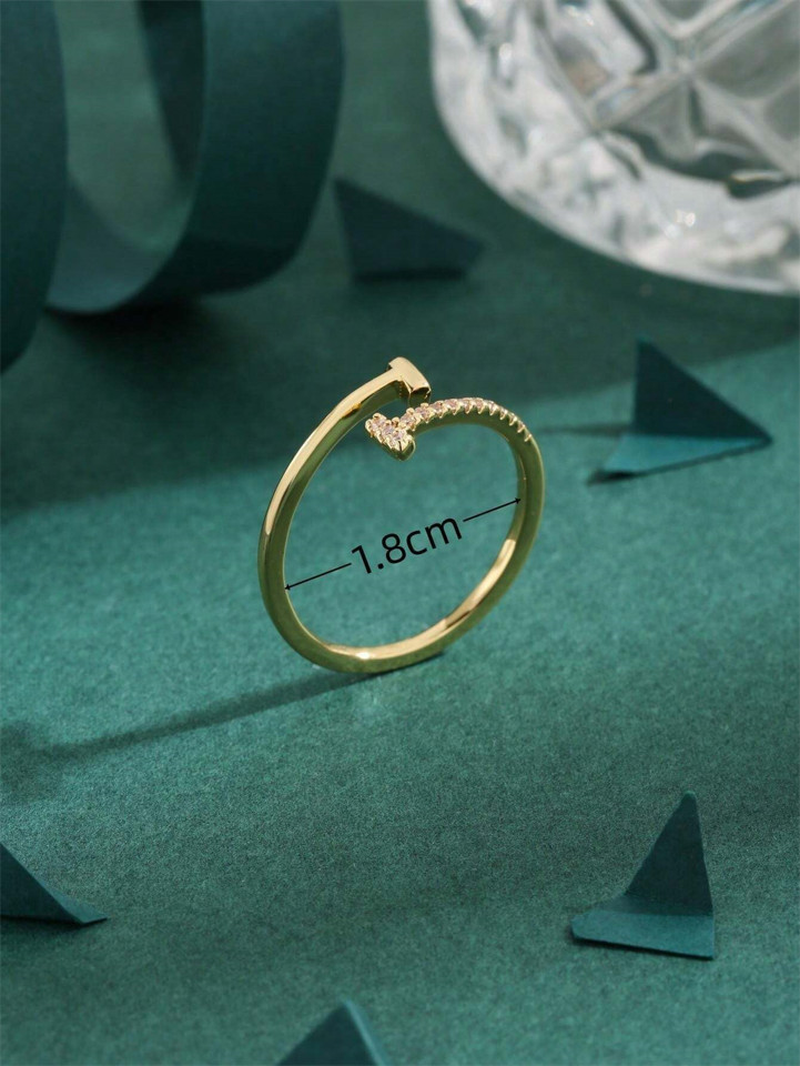 Women’s CZ Crystal Nail Cuff Ring Gold Tone Adjustable Minimalist Open Jewelry