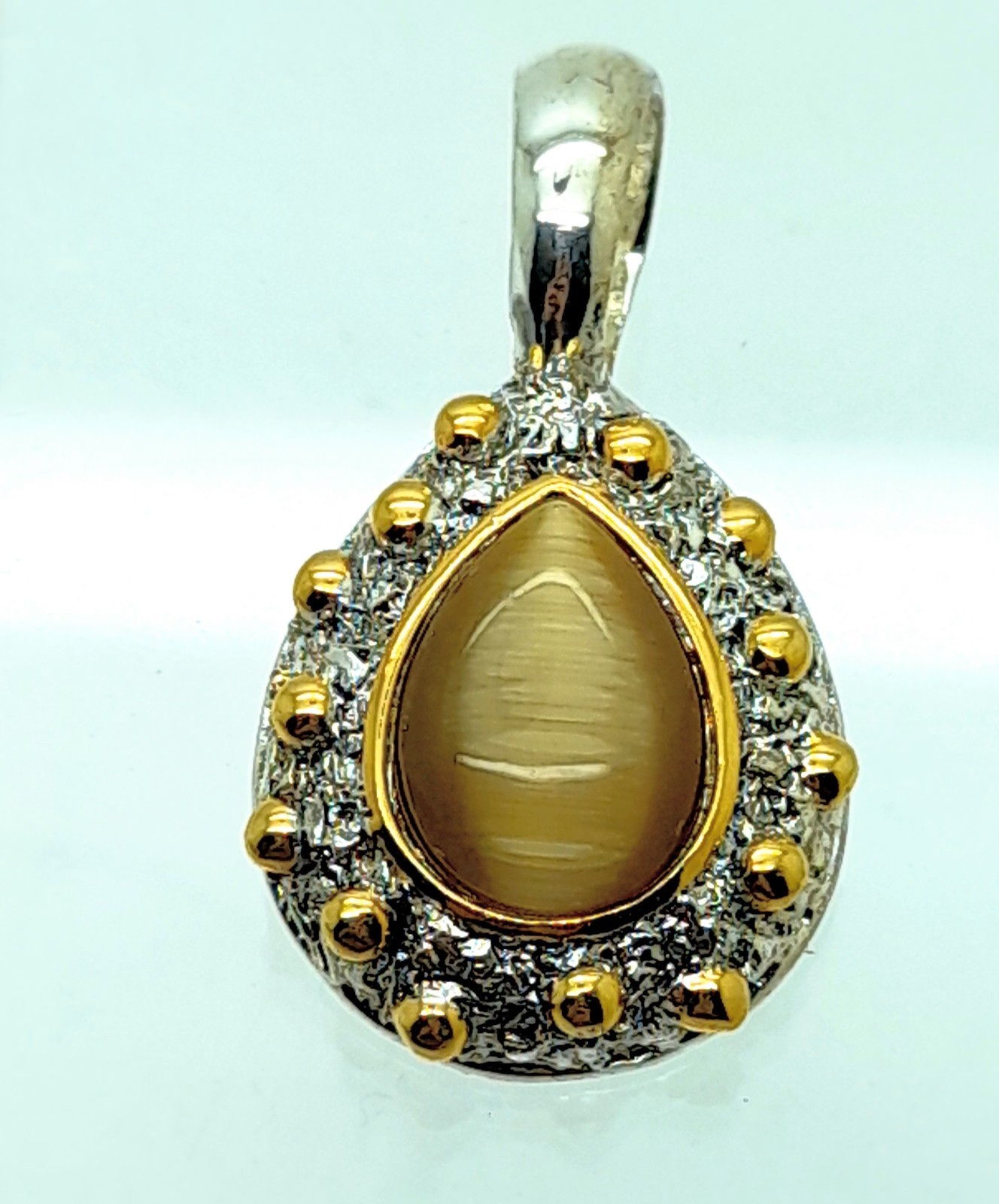 Chunky teardrop shape Gold & silver brown Cat eye pendant charm fashion jewelry