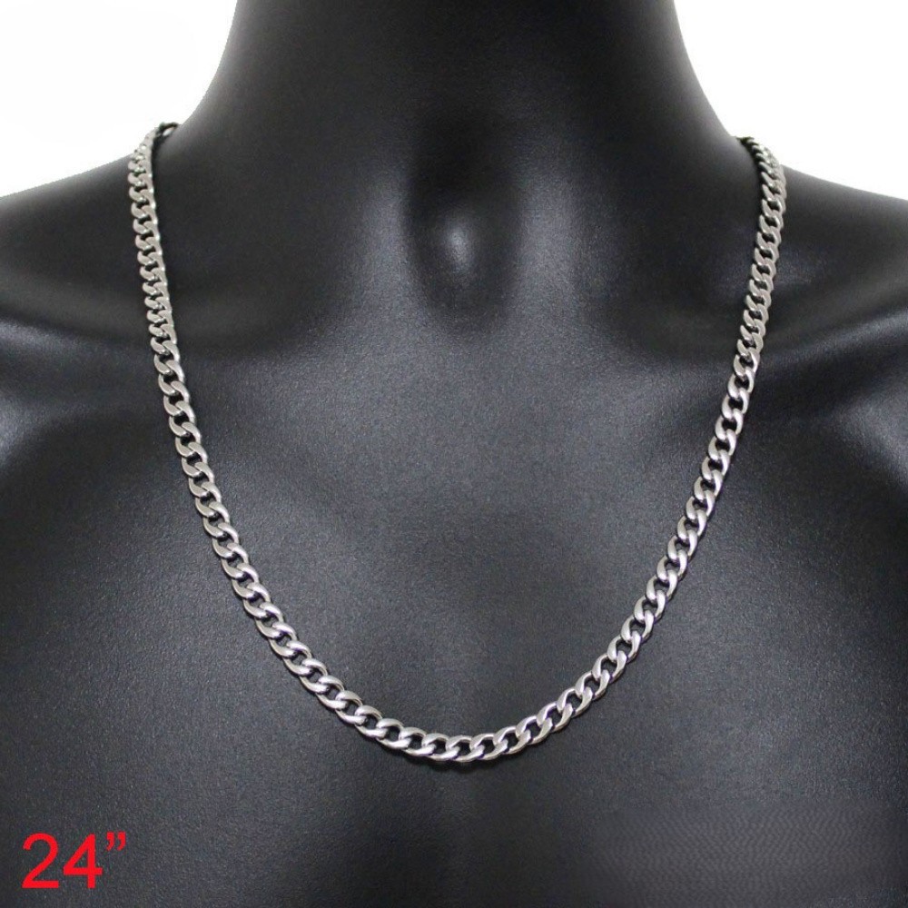 18″-32″ MEN Stainless Steel 3.5/5/6/7/8/10mm Silver Cuban Curb Chain Necklace