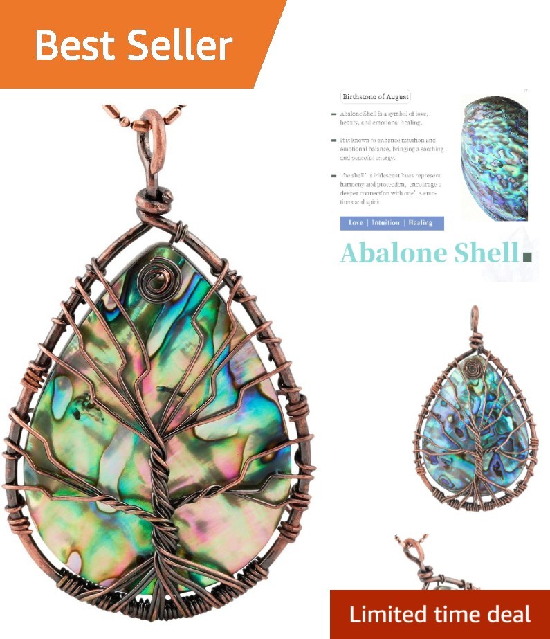 Iridescent Abalone Shell Pendant Necklace – Spiritual Tree of Life Design
