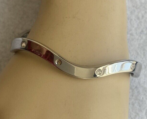 Silver Tone Hinged Bangle Shiny Rhinestones Bracelet 2 3/8 x 2 In. Diam.