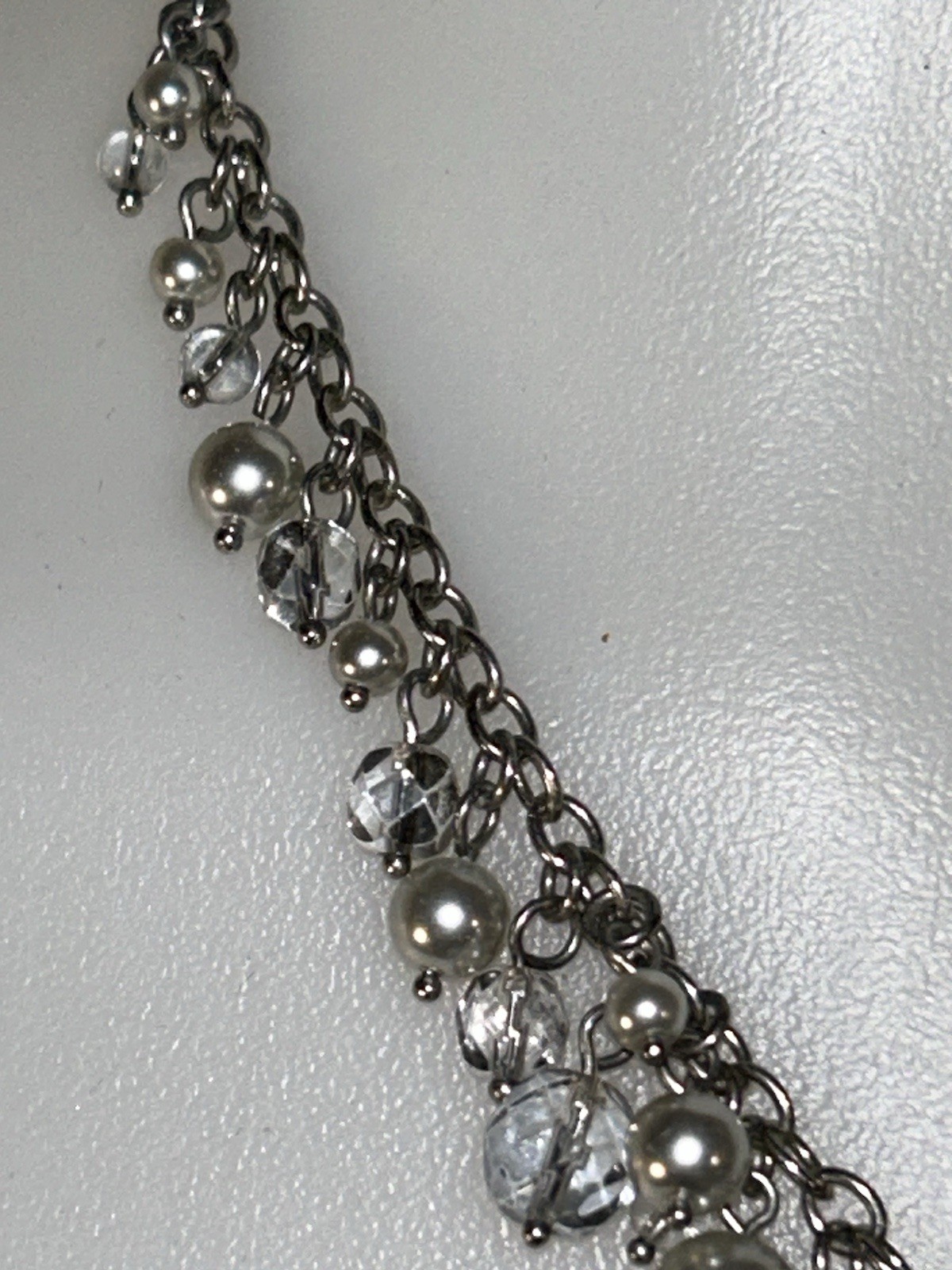 Carolee Y Drop Statement Necklace Pearl & Crystal Beads Chunky Cluster Silver