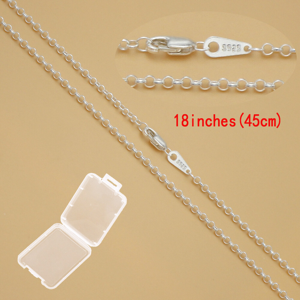 Real 925 Sterling Silver Necklace 2.0mm Rolo Chain 18″inch Lobster Clasp Stamped