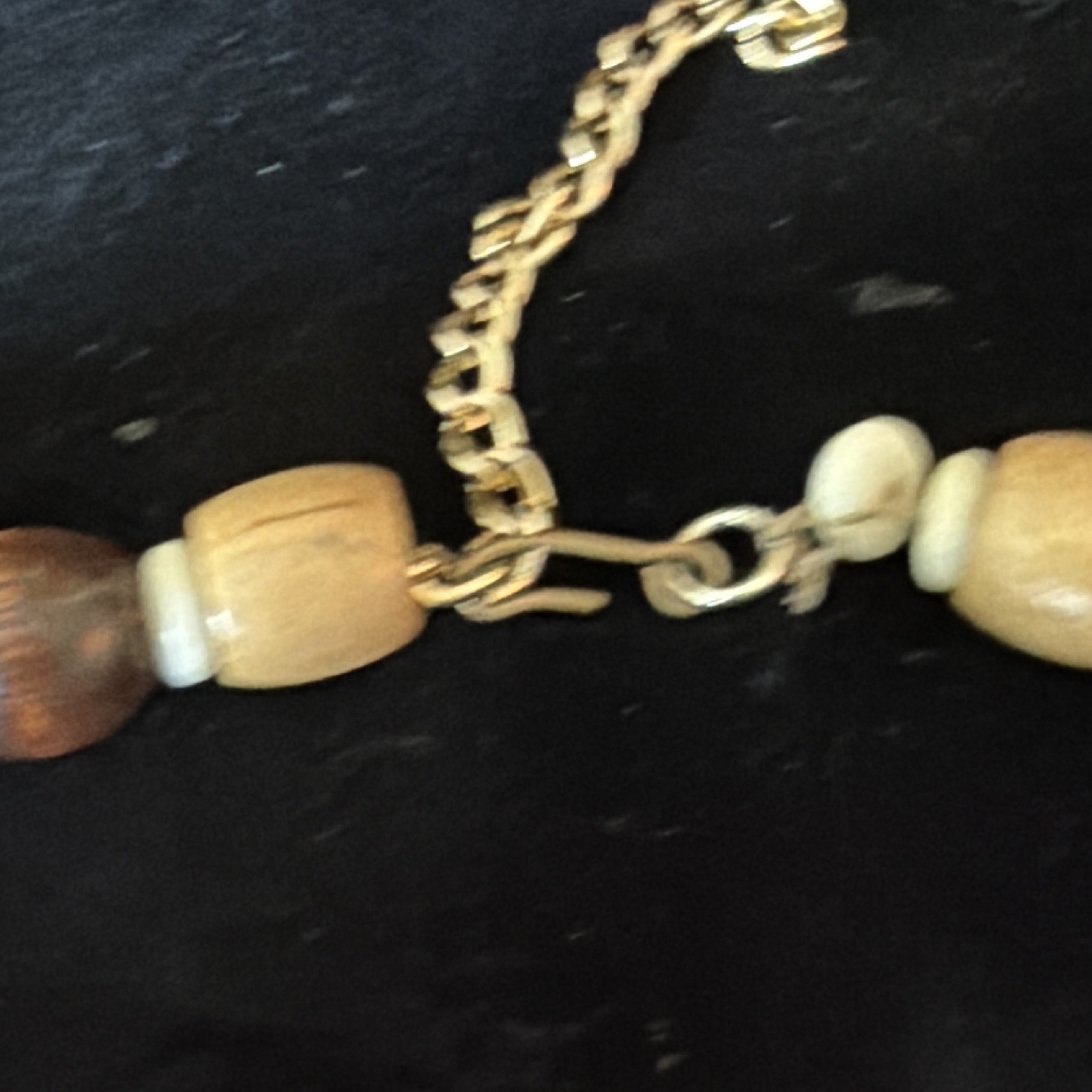 Bohemian Wood Bead Necklace w/ Adjustable Leather Fringe Tassel, Brown/Beige