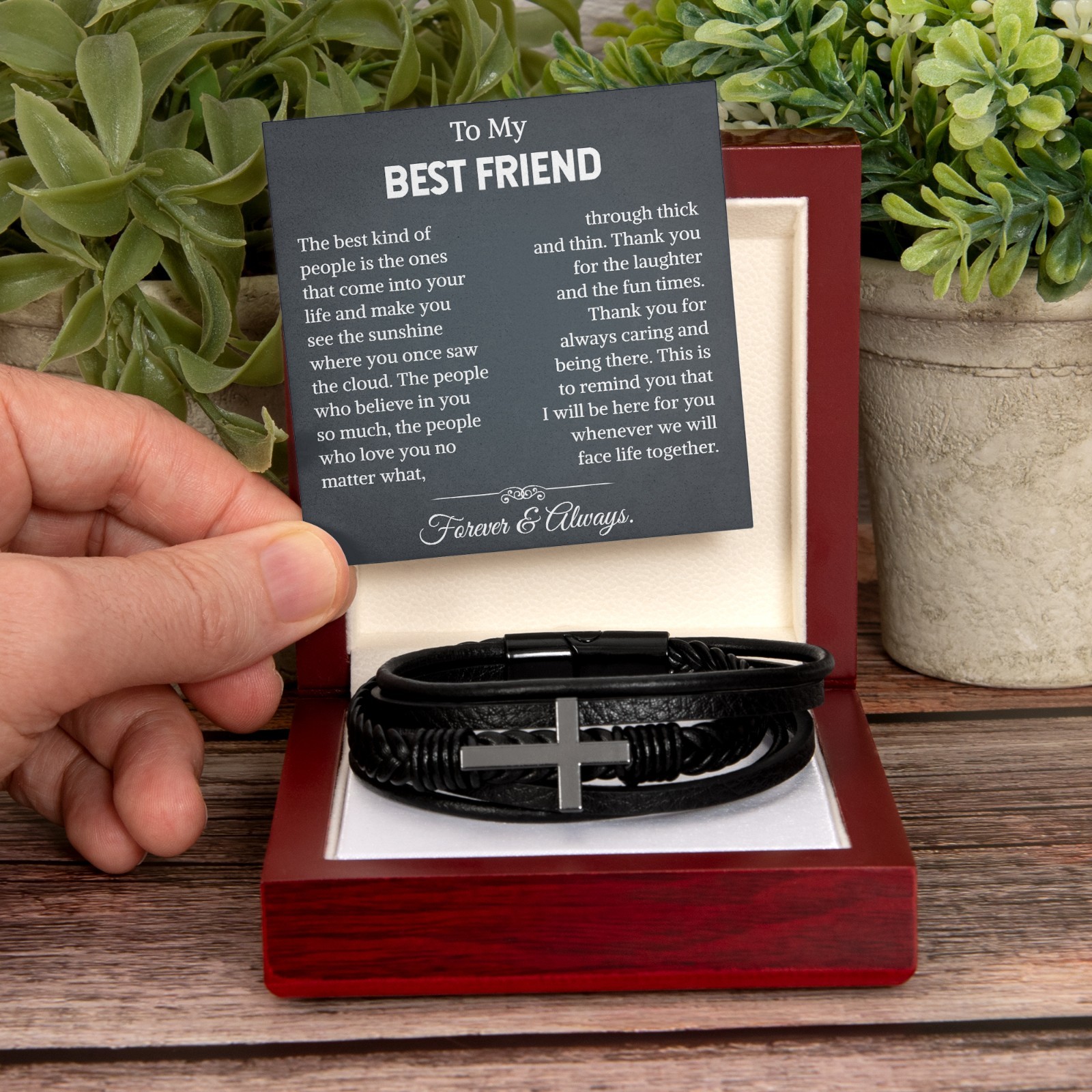 To My Best Friend Cross Leather Bracelet Christmas Birthday Graduation Gift