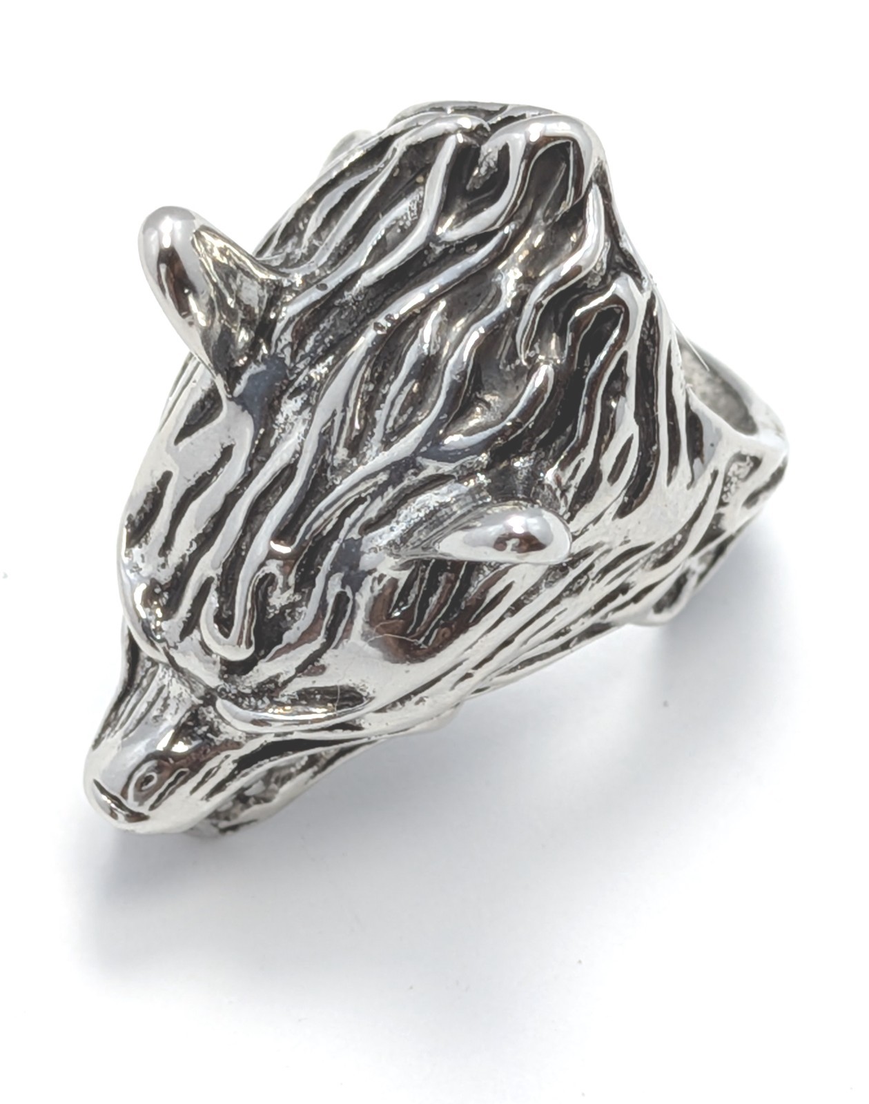 Adjustable Huge Wolf Head Biker Punk Wrap Gothic Wolf Animal Ring Size 7.0-8.0