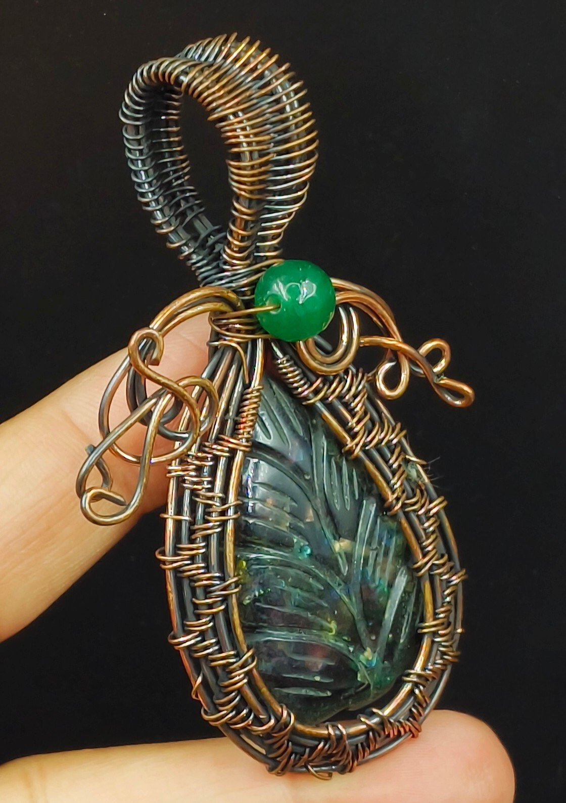 Copper Azurite Gemstone Copper Wire Wrapped Handmade Jewelry Pendant