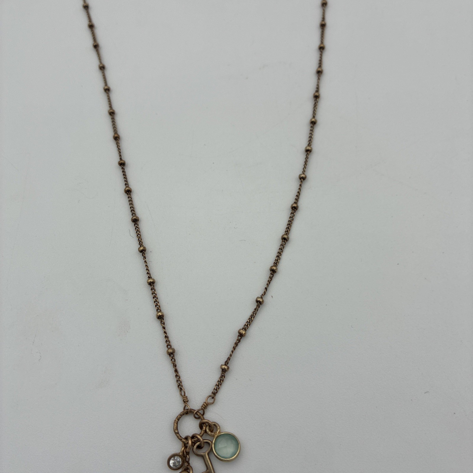 Dogeared Gold Plated Lock, Key, Blue Chalcedony & Swarovski Crystal Necklace