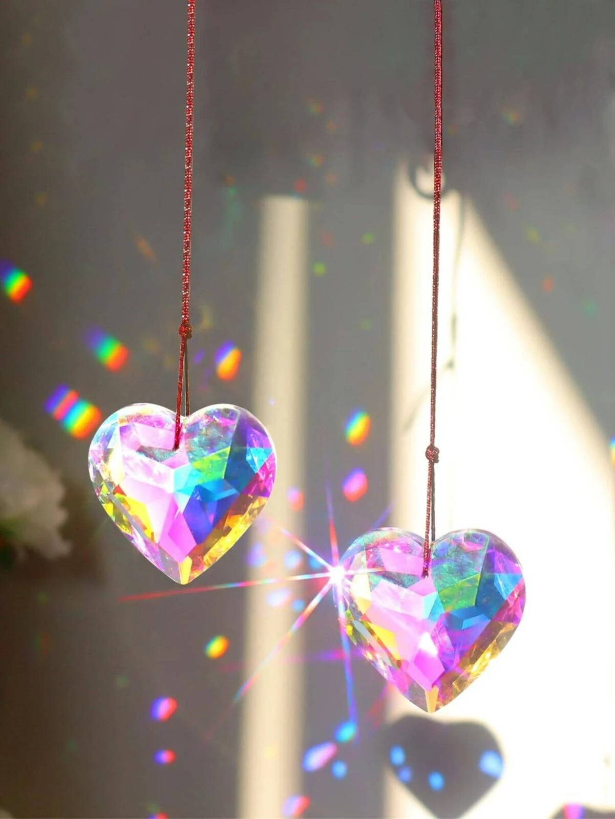45mm AB Colored Heart Shaped Crystal Prism Pendant Crystal Heart Love Gifts