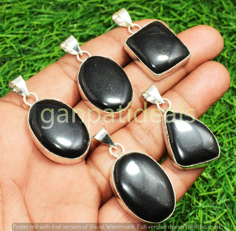 Black Onyx Gemstone Pendant 925 Silver Plated Wholesale 5pcs Jewelry Lots